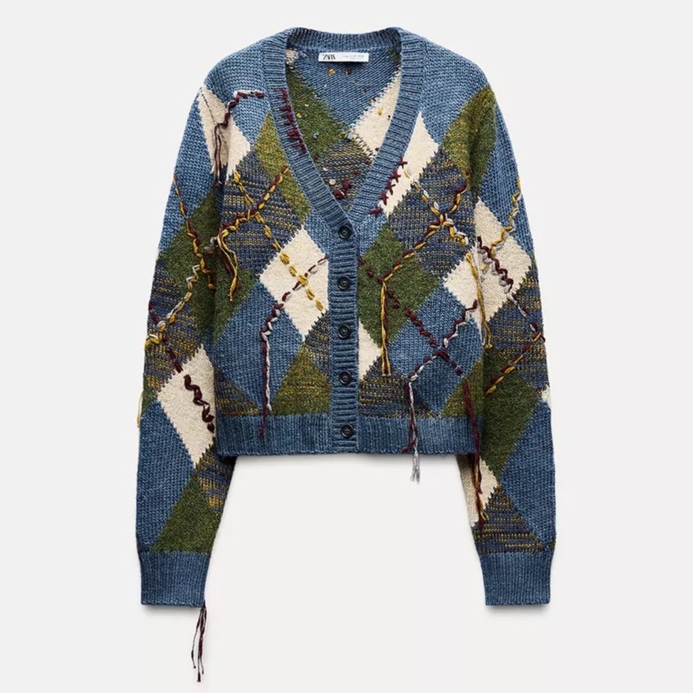 Zara Argyle V-Neck Cardigan